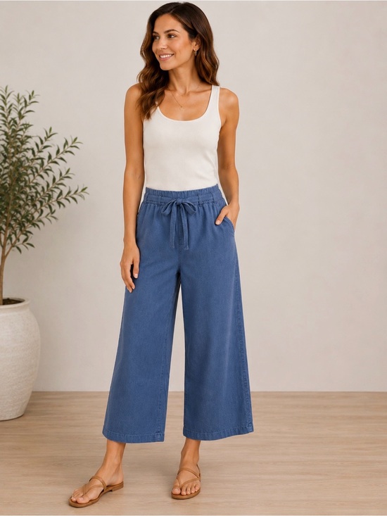 Joie Pants - Joie 100% Lyocell Wide Leg Crop Pants Blue Drawstring Waist XL